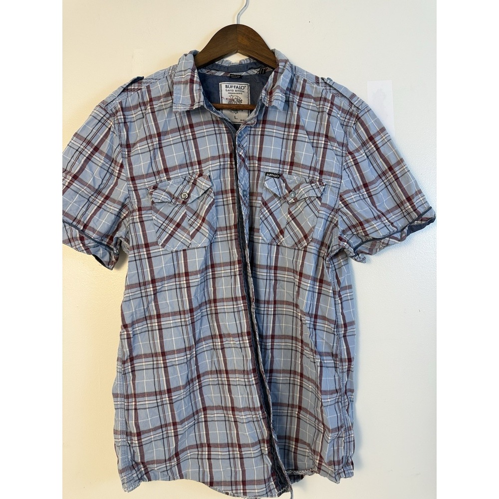 Buffalo David Bitton Plaid Shirt Men's L Short Sleeve Cotton Western Casual
